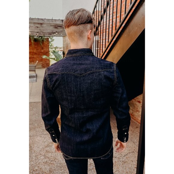 The Flat Head Made in Japan Brown Denim Snap Button Americana Western Shirt - Picture 7 of 8